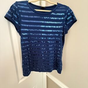 Ann Taylor Blue Sequin Fitted T-Shirt